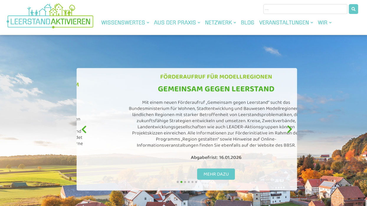 Screenshot der Website Leerstand aktivieren